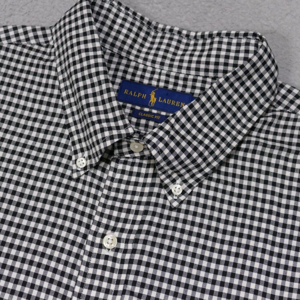 Polo Ralph Lauren Shirt Mens 2XL Classic Fit Black Check Button Down Long Sleeve